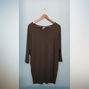 Francesca's Alya Round Neck Mid-Sleeve Stretch Sweater Dress Green M